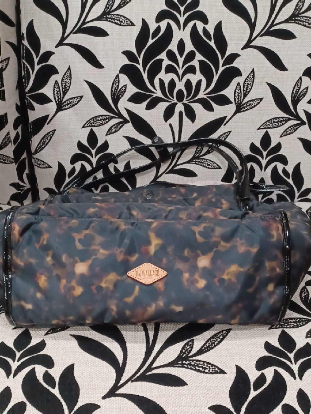 MZ Wallace Tortoiseshell Print Nylon Tote with Black Patent Trim - Picture 13 of 16